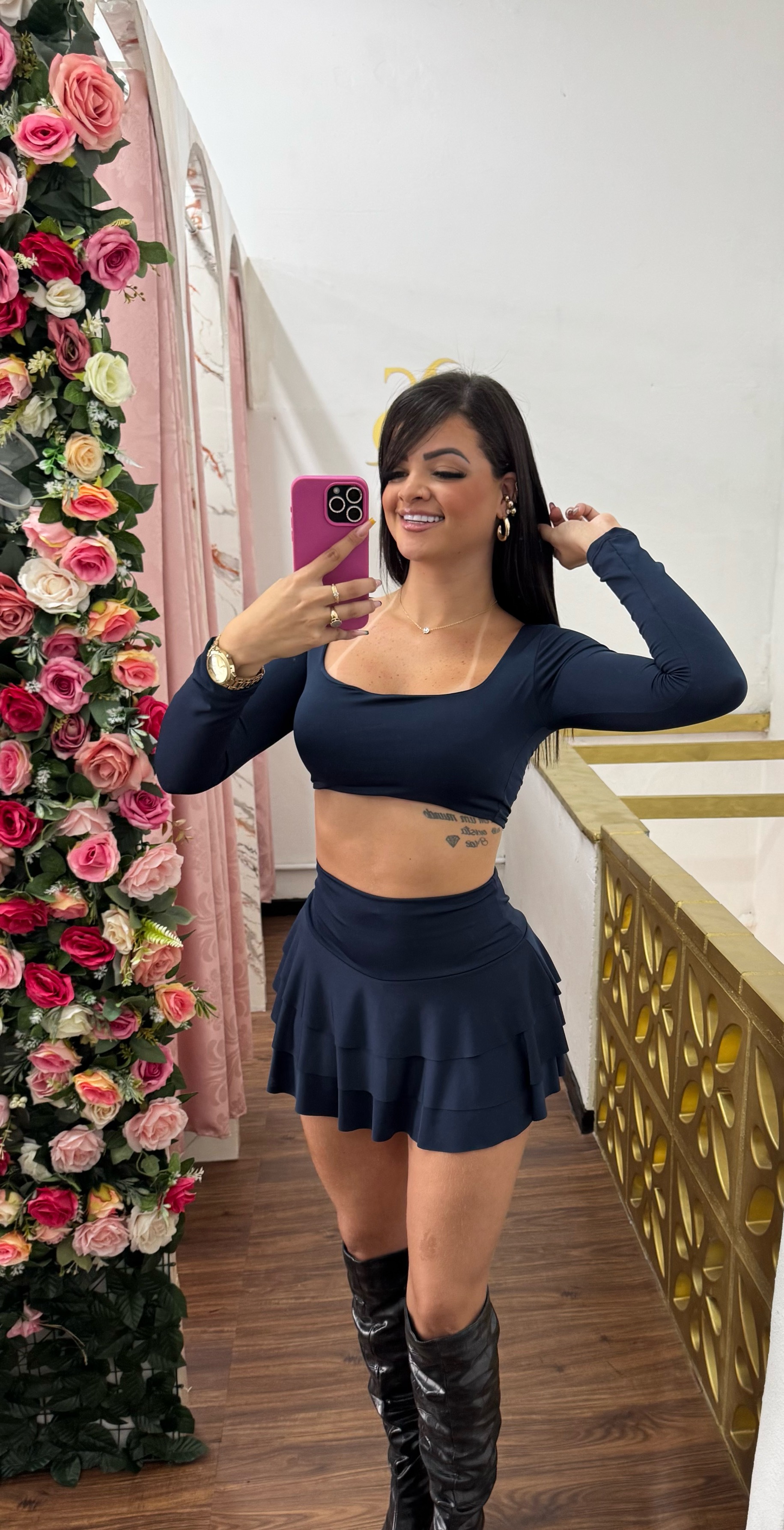 Conjunto saia 3 babados